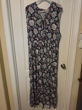 Lane Bryant Navy Floral Tie-Front Maxi Dress